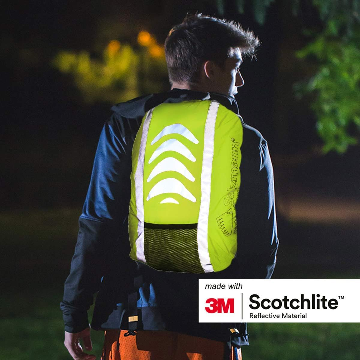 Salzmann Reflective and Waterproof Backpack Cover - Made with 3M Scotchlite - High Visibility Raincover for Rucksacks image number 5