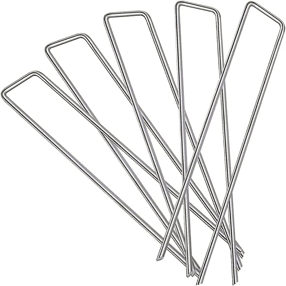 Garden Stake 100Pcs Garden Landscape Staple Anti-Rust Securing Pegs Steel U Shaped Nail Pin Heavy Duty Ground Garden Staple Pin Spikes for Landscaping Ground Cover image number 5