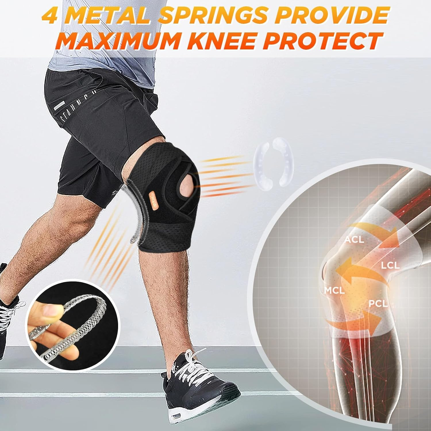 Lightweight & Breathable Knee Braces for Knee Pain Women Men, Knee Brace with Side Stabilizers for Meniscus Tear, MCL, ACL, Arthritis, Knee Support with Adjustable Straps (Black, XXL) image number 3