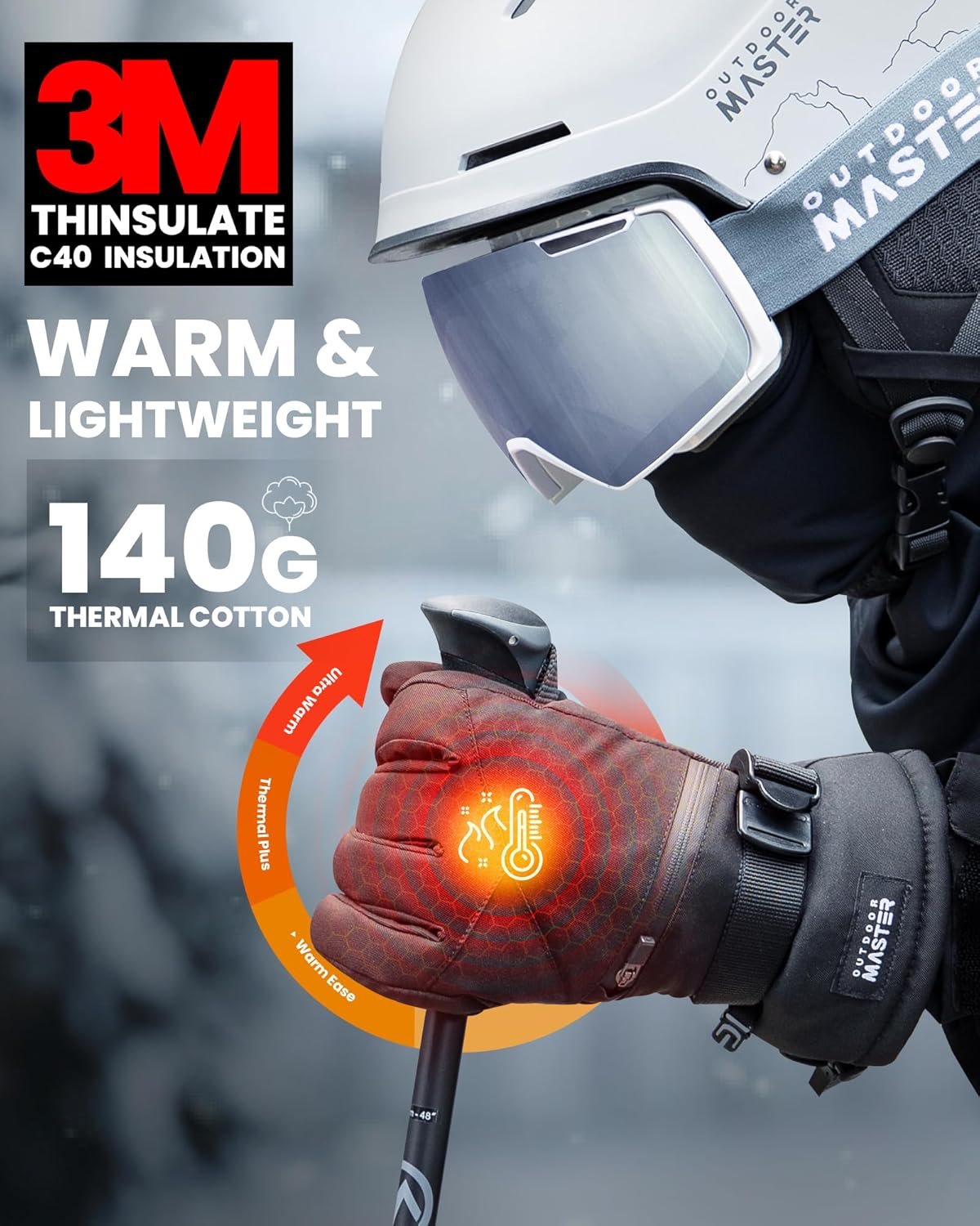 Outdoormaster Ski Snow Gloves for Women & Men - 3M Thinsulate Waterproof Snowboard Winter Warm Windproof Snowmobile Gloves with Double-Pocket image number 1