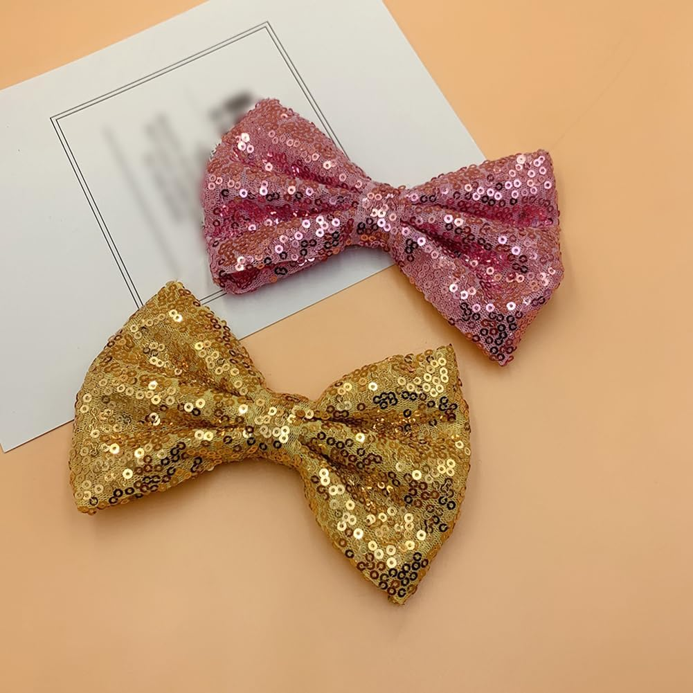 Valentine'S Day Hair Clips Large Sequin Hair Bow Glitter Hair Clips Decorative Christmas Hair Bow Clips for Women Girls Black Silver and Gold 3 Pack image number 4