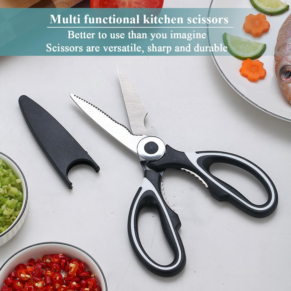 Berglander Kitchen Shears, Premium Heavy Duty Sharp Kitchen Scissors All Purpose for Chicken/Steak/Fish/Meat/Vegetables/Herbs/Bbq image number 6