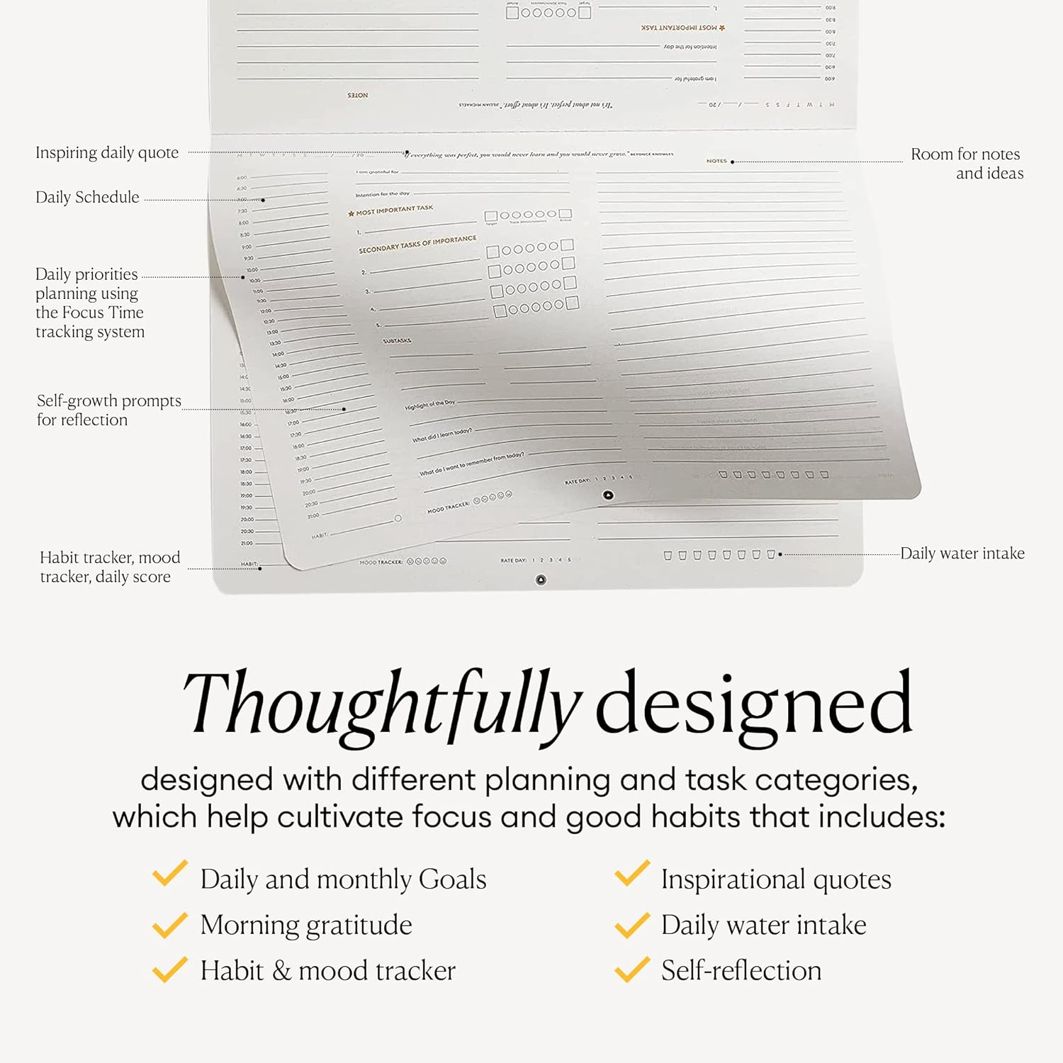 Daily Planner Notepad with Tear-Out Time Sheets, Undated Daily Planner for To-Do Lists, Agenda Planner for Time Management, Productivity, and Mindfulness, 3-Month A4 Planner, Black - Intelligent Change image number 6