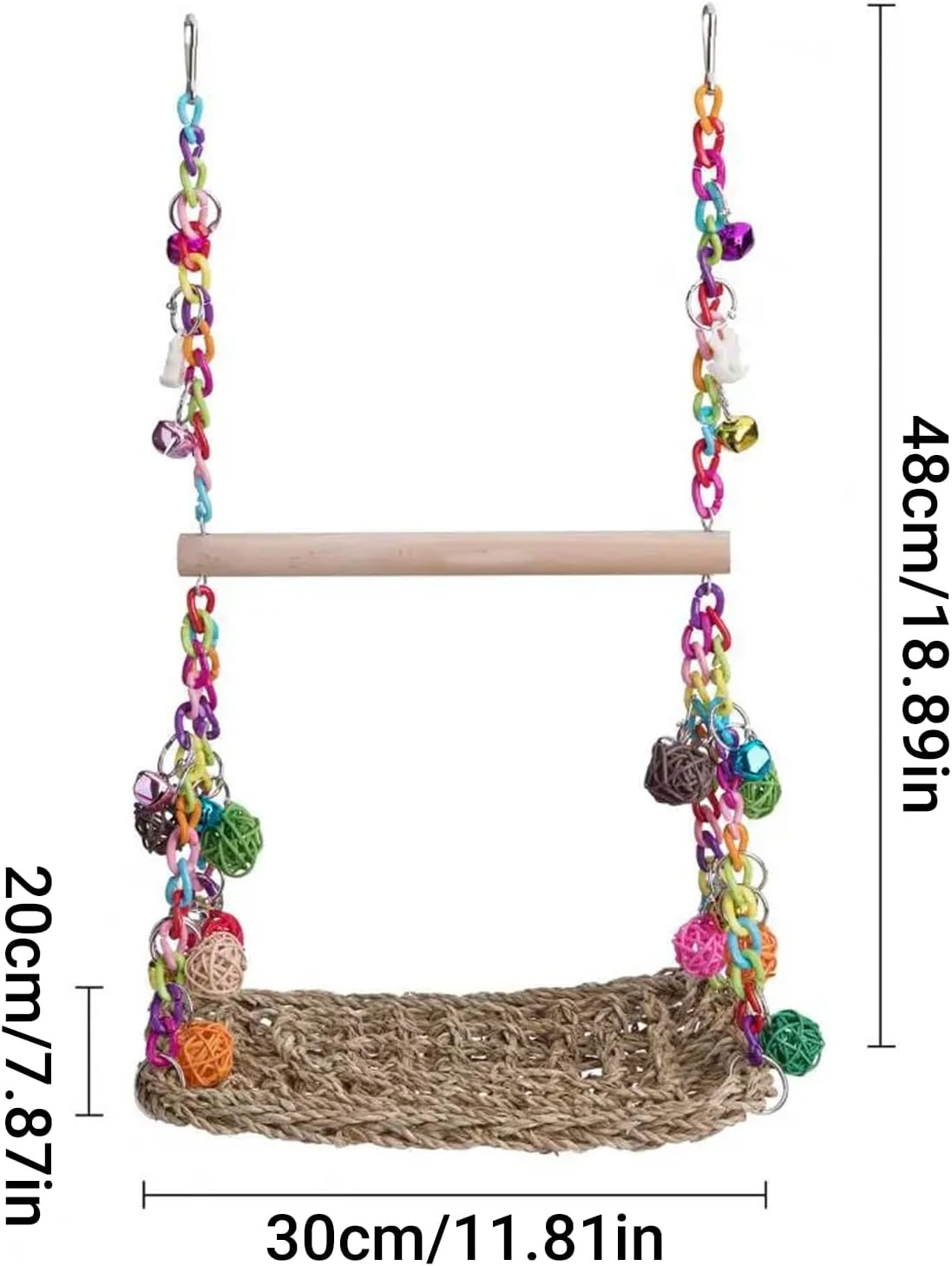 AIMALL Bird Toy Parrot Hammock Swing with Rattan Ball and Color Chain, Double Layer Water Grass Swing, 11.81X7.87 Inches image number 6