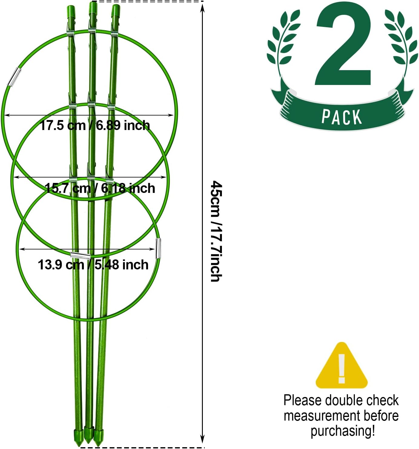 LEOBRO 2 Pack Plant Support Cage Metal Rust Resistant Garden Plant Support Ring Plant Stake Plant Support for Tomato, Trellis, Climbing Plant, Flower, 17.7&rdquo; High, 5.48&rdquo;/6.18&rdquo;/6.89&rdquo; Inner Diameter