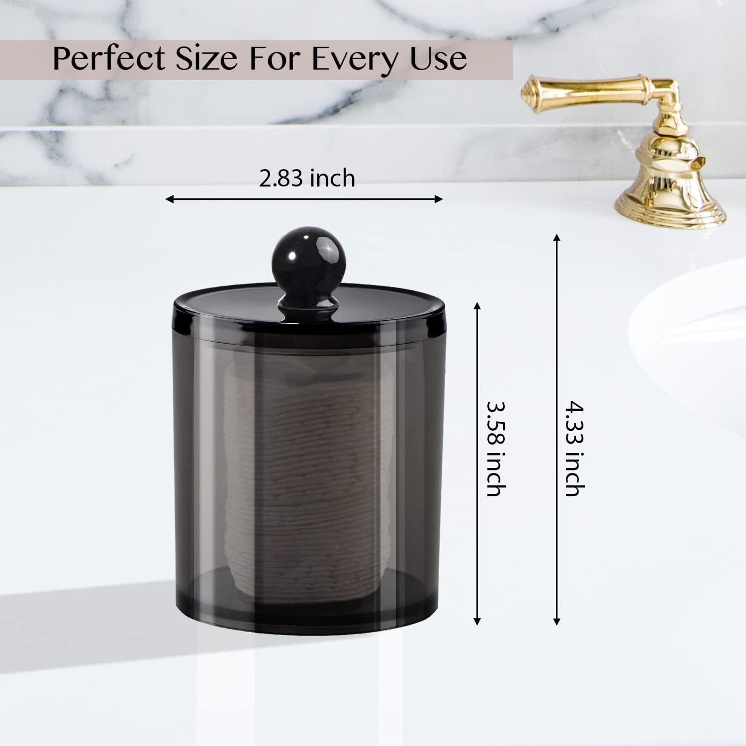 Sheechung 3 Pack Qtip Dispenser Apothecary Jars Bathroom with Labels 12 Oz Black Plastic Qtip Holder Storage Set image number 6