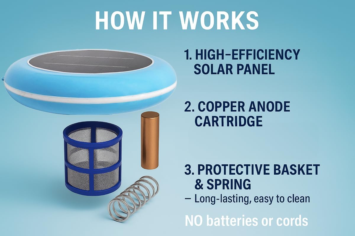 Solar Pool Maid Mineral System - Pool Cleaner, Solar-Powered Floating Mineral Accessory for Water Balance, Use up to 85% Less Chemicals, for Pools up to 133,000 Litres, Lifetime Replacement Program image number 5