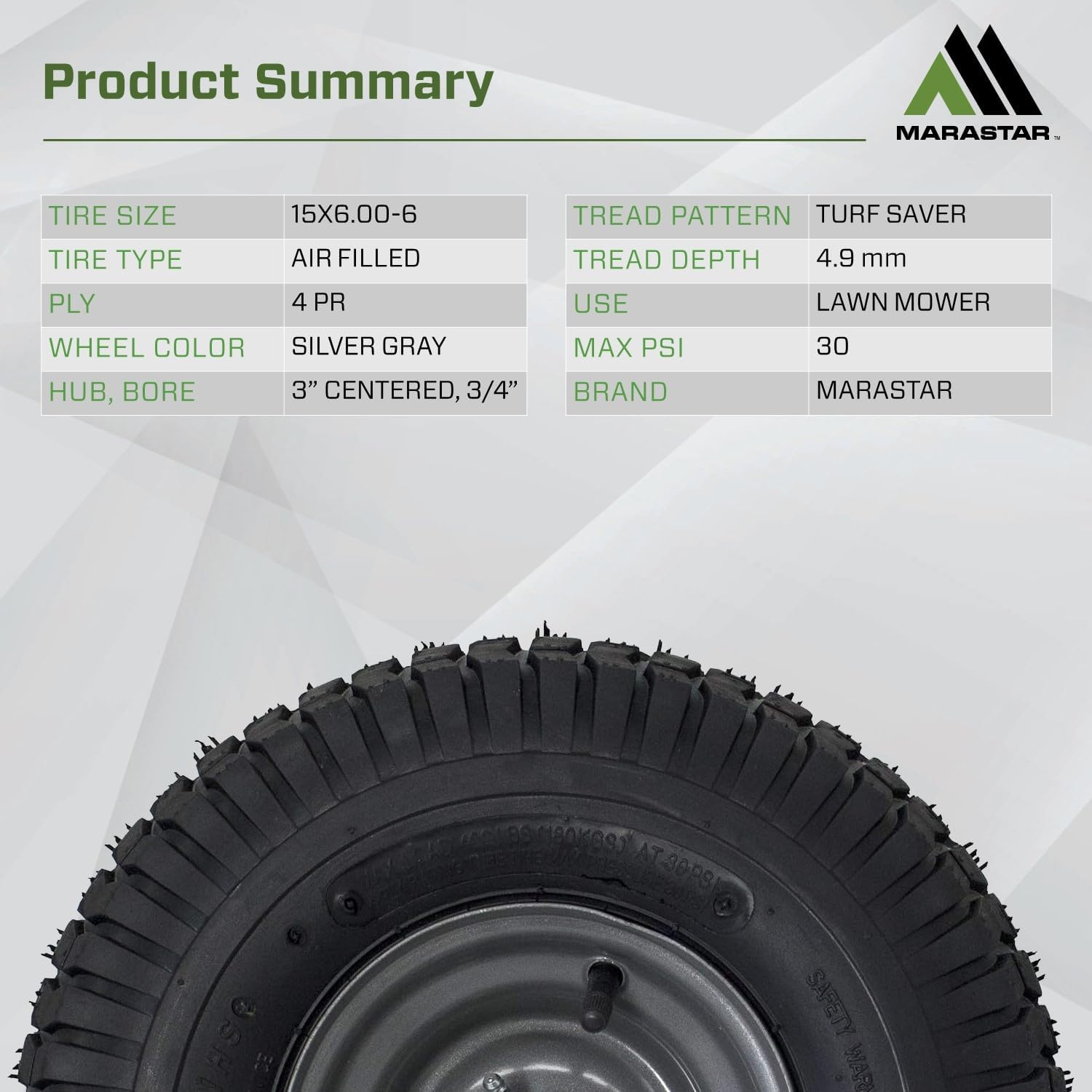 MARASTAR 21446-2PK 15X6.00-6 Tire and Wheel Assembly, Pneumatic Replacement Lawn Mower Front Tires Compatible with Craftsman Riding Lawn Mowers, 2 Pack, Easy Install Assembly image number 4