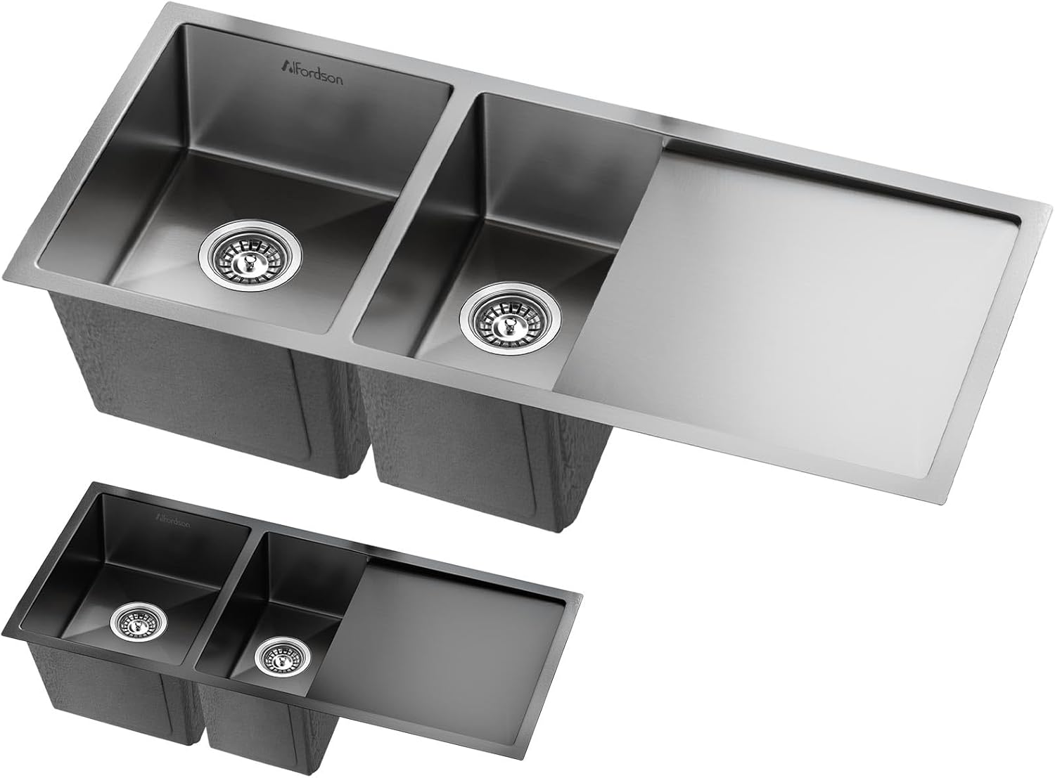 ALFORDSON Stainless Steel Kitchen Sink Double Bowls with Drainboard & Waste Strainers, 1000Mm X 450Mm X 205Mm, Water Basin Sinks with 3Mm Thick Edge, Dishwashing Workstation, Silver Color