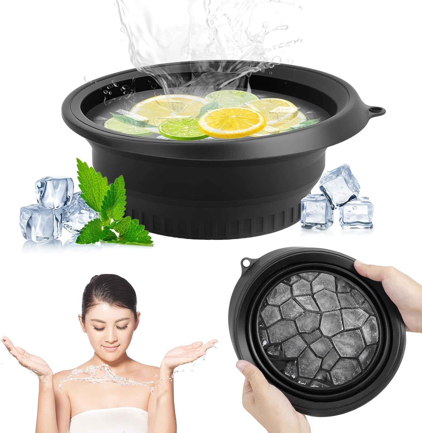 Face Bowl for Ice with Built-In Ice Tray Silicone Collapsible Wash Basin Portable Relieves Puffiness Shrinks Pores Space Saving for Home and Travel image number 6