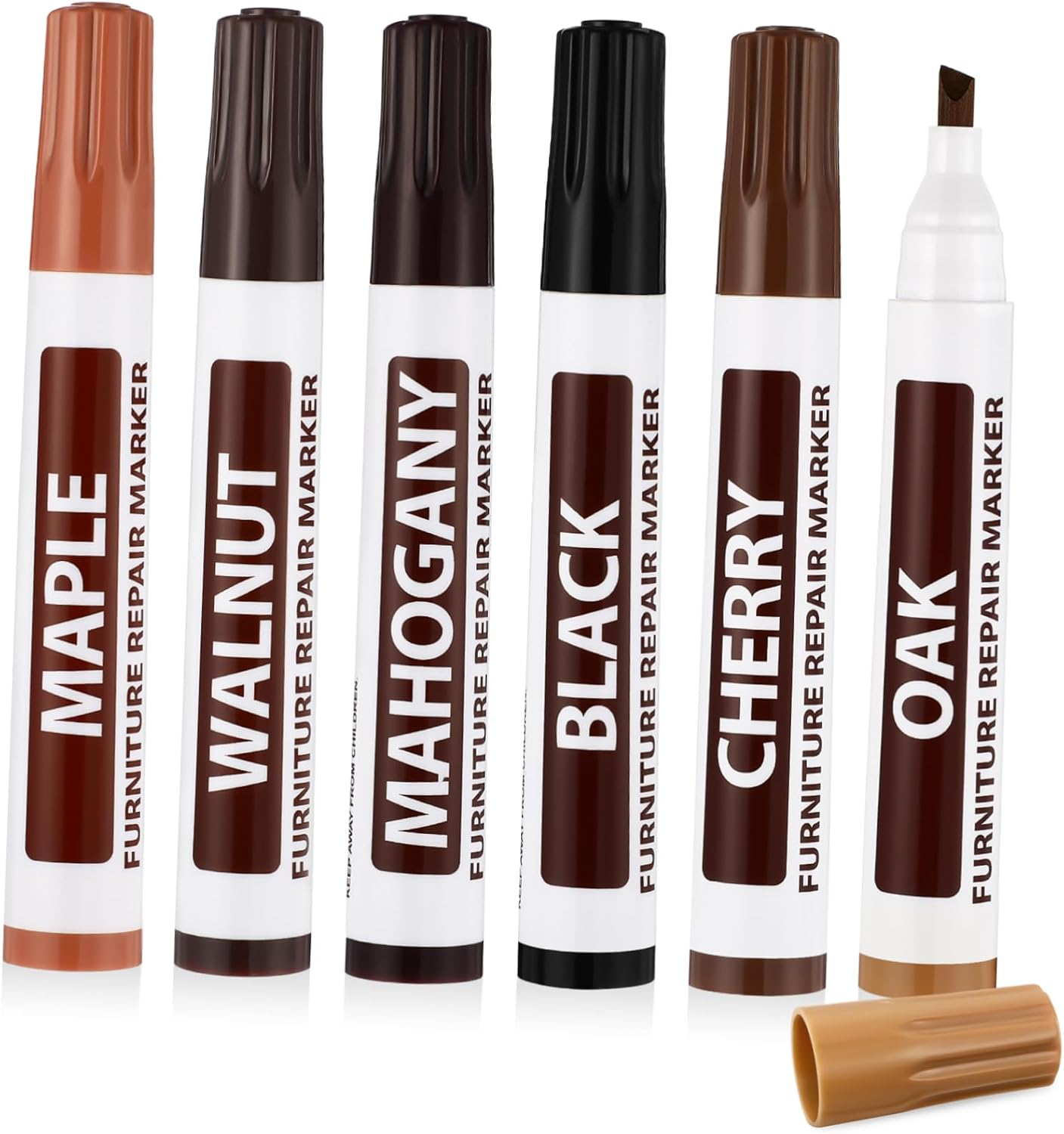 KOMBIUDA Furniture Touch up Markers 6Pcs Set Wooden Furniture Repair Pens Oil-Based Scratch Concealing Touch-Up Kit