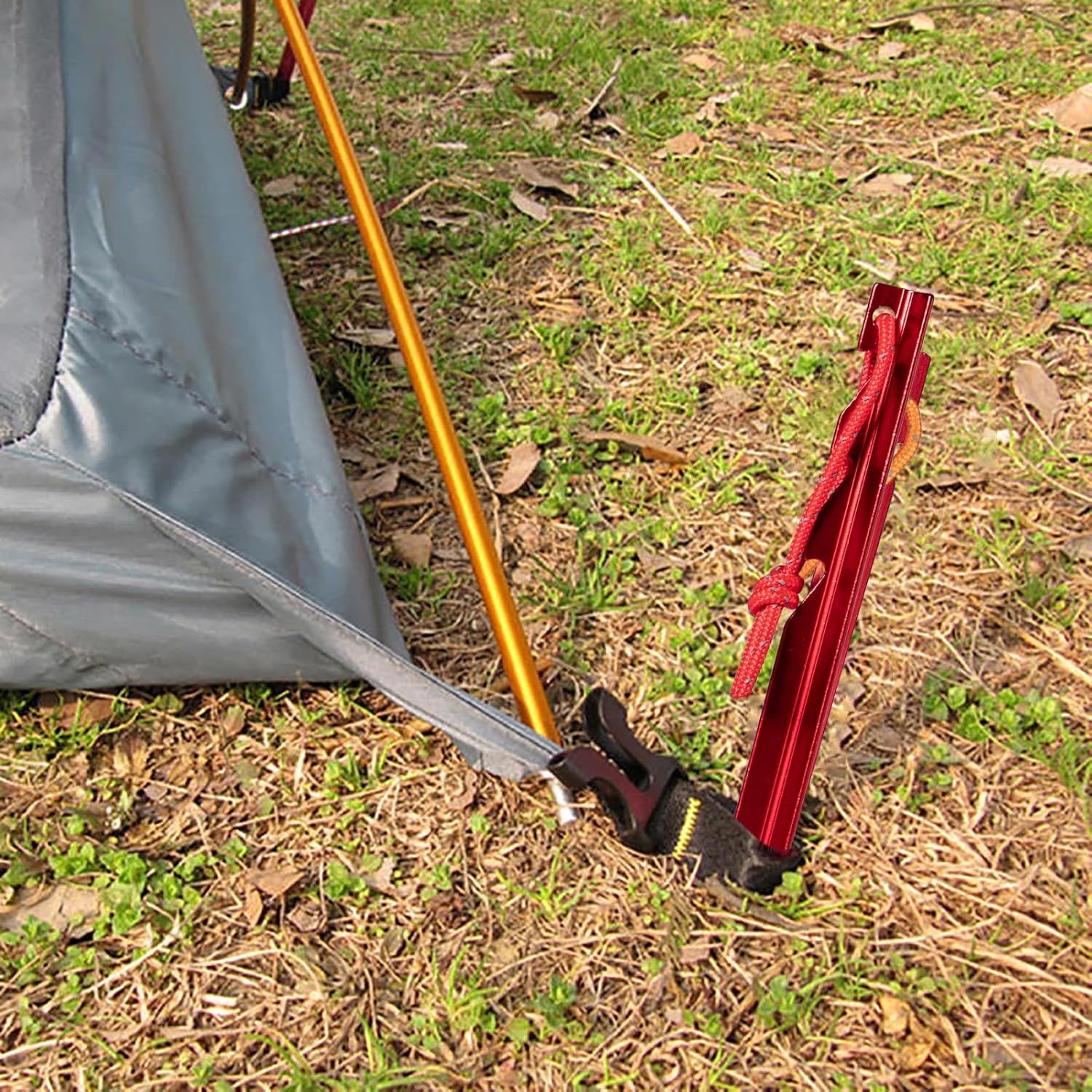 12 Pieces Tent Pegs, Triangular Sawtooth Heavy Duty Tent Pegs Aluminium Alloy Red Camping Tent Stake Nail with Reflective Rope for Camping, Outdoor, Beach, and Hiking image number 2