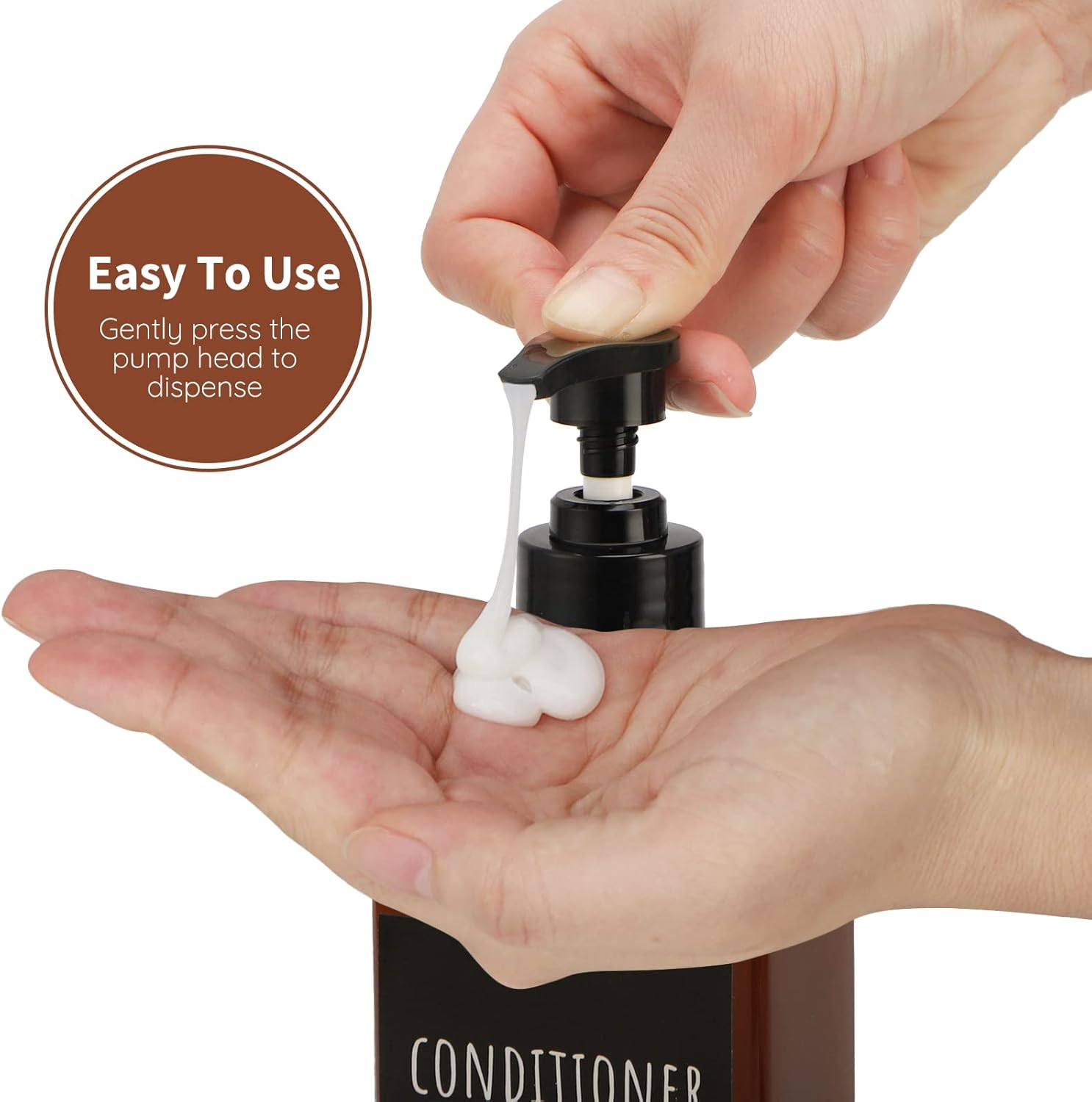 Segbeauty Square Emulsion Bottle, 3Pcs 16.9Oz/500Ml Refillable Cosmetic Pump Dispenser with Labels, Reusable Plastic Lotion Dispenser, Shower Container for Body Soap Conditioner Bathroom Hotel -Amber image number 4