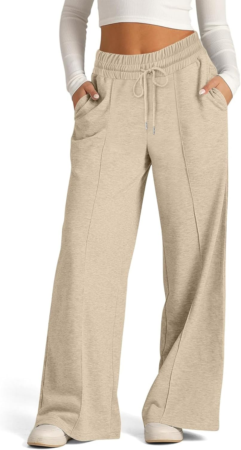 Wide Leg Sweatpants for Women Baggy Elastic High Waisted Yoga Pants Cozy Casual Loose Fit Long Trousers with Pockets image number 6