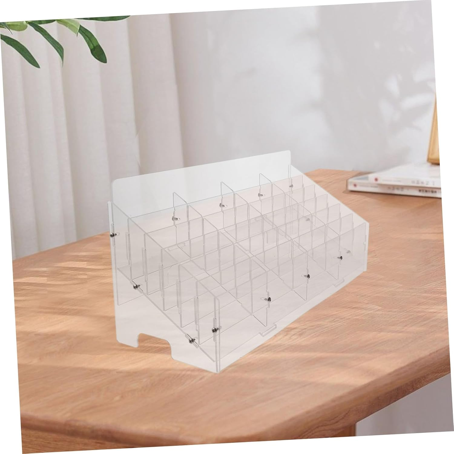 HOOTNEE Elegant Acrylic Phone Card Organizer 3 Sections Desk Accessory Business Card Holder Slot Desktop Storage image number 4