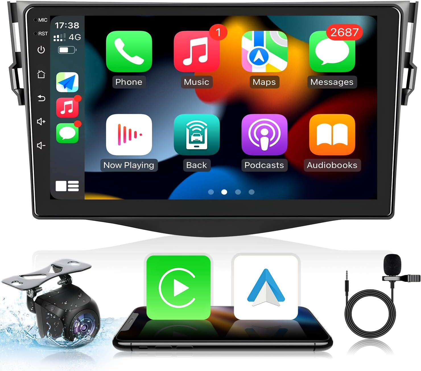 Car Radio for Toyota RAV4 2007-2012: [2G+64G] 9 Inch 1280 * 800 Touchscreen Stereo Replacement with Wireless Carplay Android Auto, Built-In Bluetooth, GPS, Wifi, FM, SWC, Mirror Link Backup Camera image number 6