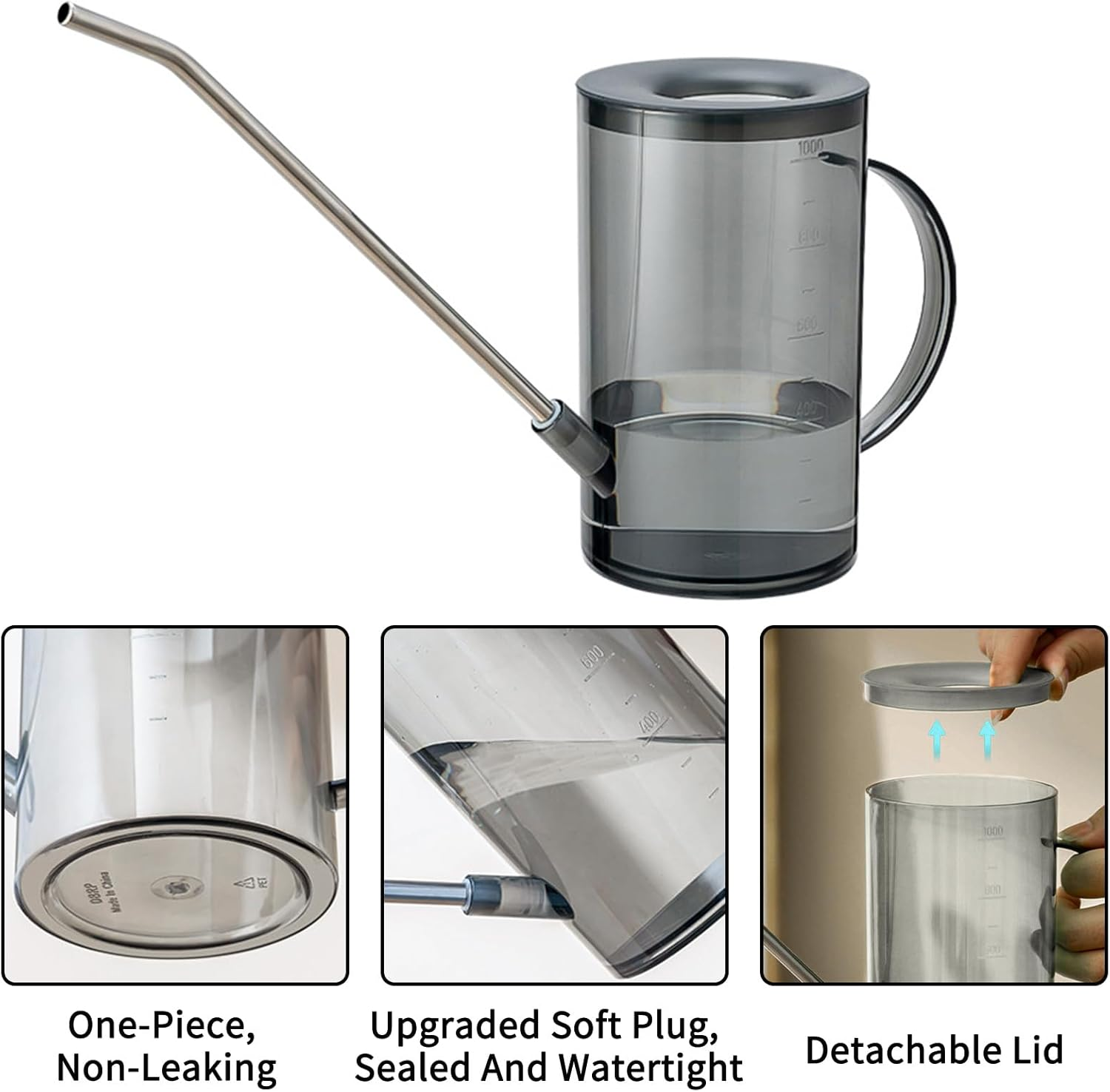 Watering Can for Indoor Plants with Long Spout, Plant Watering Can, Watering Can Indoor Plants, Small Watering Can for House Plants, Flowers, Succulents 1L/34Oz (Grey) image number 4