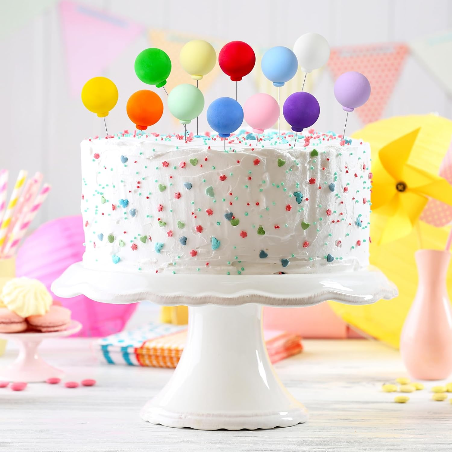 Sieral 60 Pcs Mini Balloon Cake Toppers Rainbow round Balls Cupcake Toppers for Birthday Baby Shower Wedding Party Decorations, 12 Colors image number 2