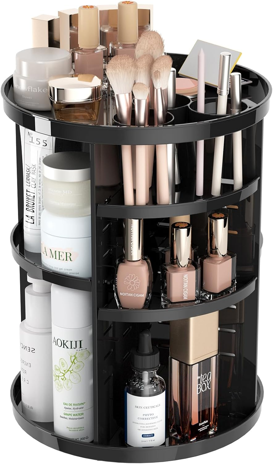 Rotating Makeup Organizer, DIY 8 Adjustable Layers Spinning Skincare Organizer, Cosmetic Display Case with Brush Holder Perfume Tray, Multi-Function Storage Carousel for Vanity Bathroom Countertop