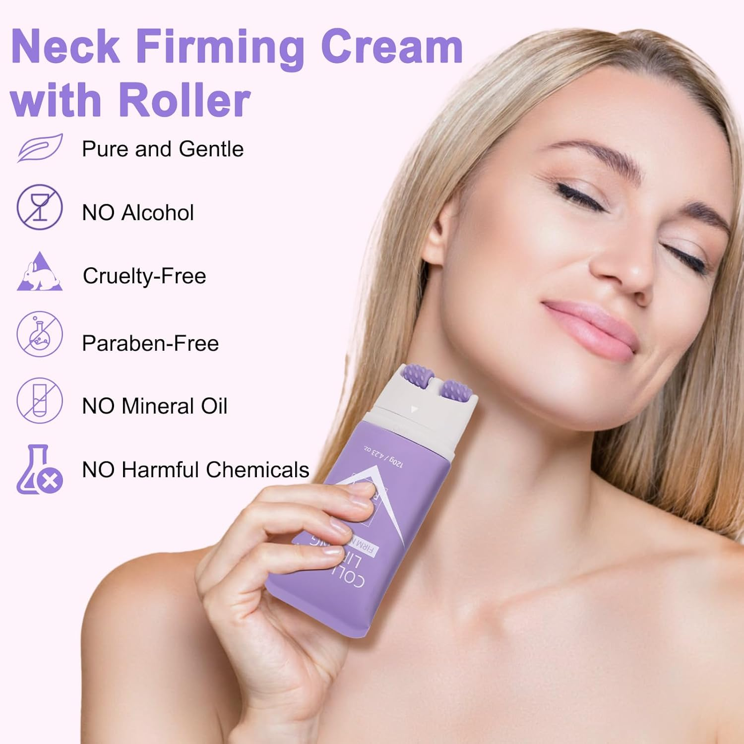 Neck Cream Tighten Lift, Retinol Lotions with Roller, Neck Chest Wrinkles Body Care, Firming Skin and Face Lifting, Collagen Moisturizer, Tightening Lotion Skincare for Women image number 2