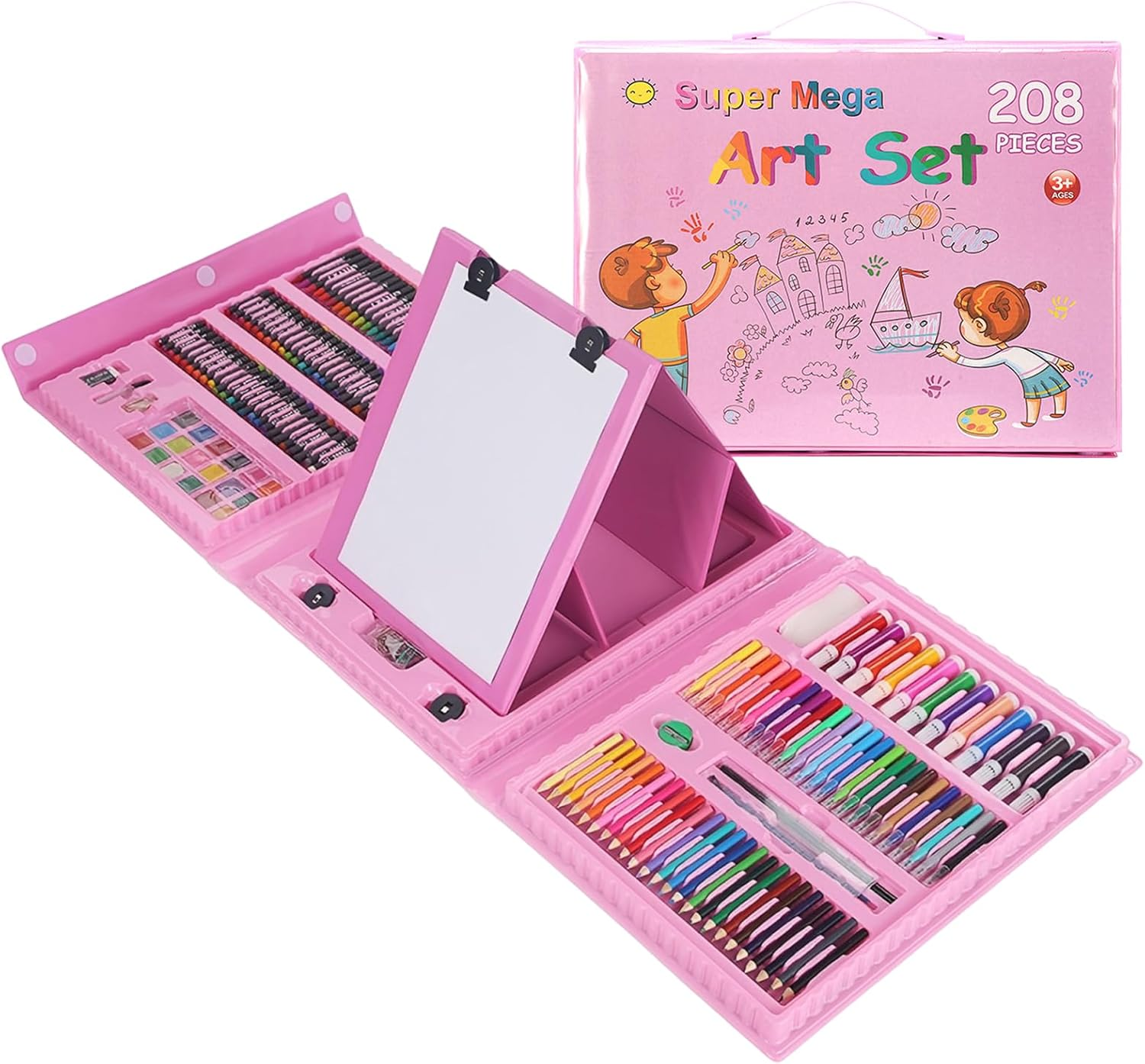 208-Piece Art Set with Easel - Complete Drawing Kit for Kids & Adults, Includes Oil Pastels, Crayons, Watercolour Pens, Coloured Pencils - Good Stationery for Kids Age 8-10 image number 5