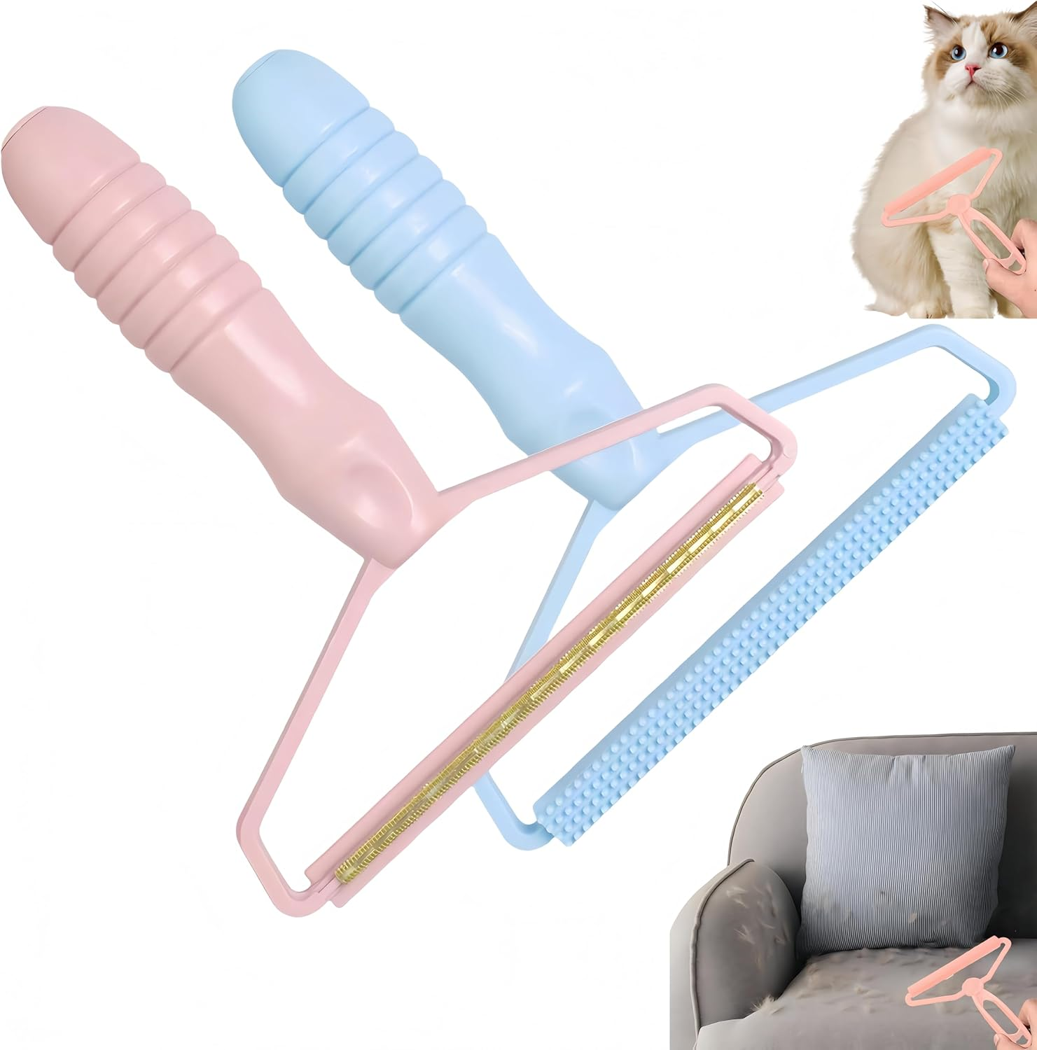 Febohao 2Pcs Cat Dog Pet Hair Remover Double Sided Lint Remover for Clothes Furniture Blanket Clothes Bedding Car Mat Pet Tower Fabric Shaver Reusable Manual Scraper Cleaning Brush Tool image number 4