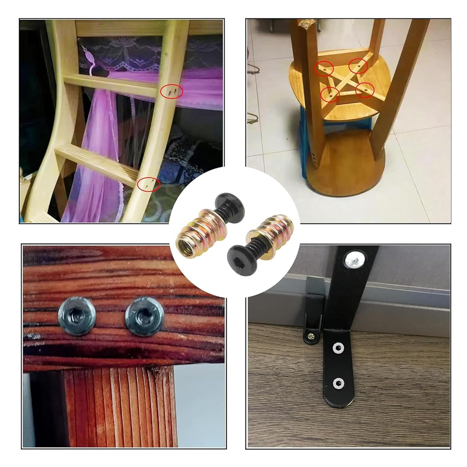 Threaded Insert and Bolt Kit, 1/4-20 X 19/32 Inch, 50 Sets, Hex Socket Drive Wood Furniture Hardware with Hex Wrenches, Drill Bit image number 1