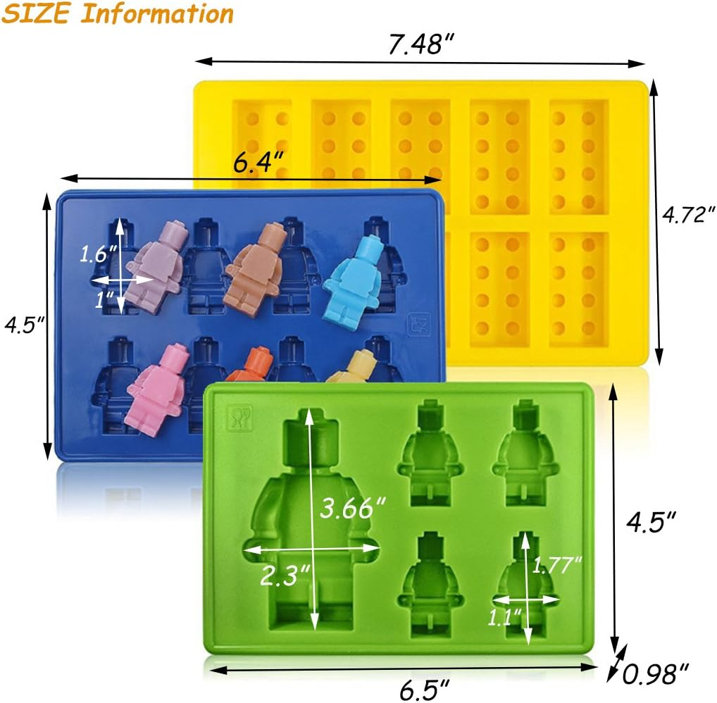 Fantasybear Bricks Mold,Silicone Molds Set for Building Blocks and Robots Birthday Cake Decoration Candy Molds Chocolate Molds Smile Ice Cube Candy Dessert Jello Molds (Robot Mold 3Pcs Set) image number 1