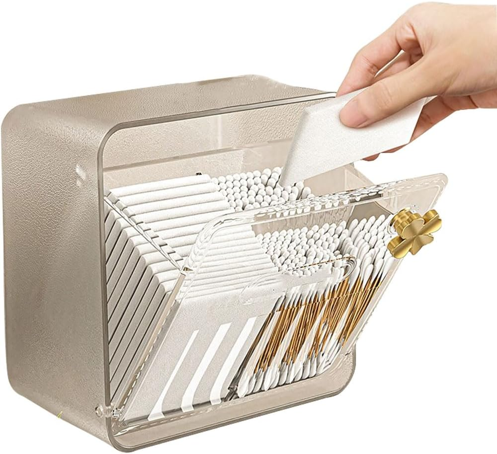 HHWRT Cotton Ball and Swab Organize, Cotton Balls Dispenser, Cottoned Balls and Swabs Holder with Lid, Clear Bathroom Organizer Jar, Cottons Pad Holder Dispenser, Cottons and Swabs Storage image number 4