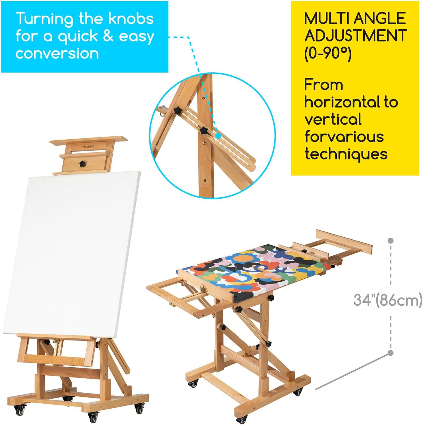 MEEDEN Movable Large H-Frame Painting Easel - Artist Studio Easel - Heavy Duty Art Easel Stand for Adults, Solid Beech Wood Easel, Holds Canvas Art up to 78.7" High - Walnut image number 4