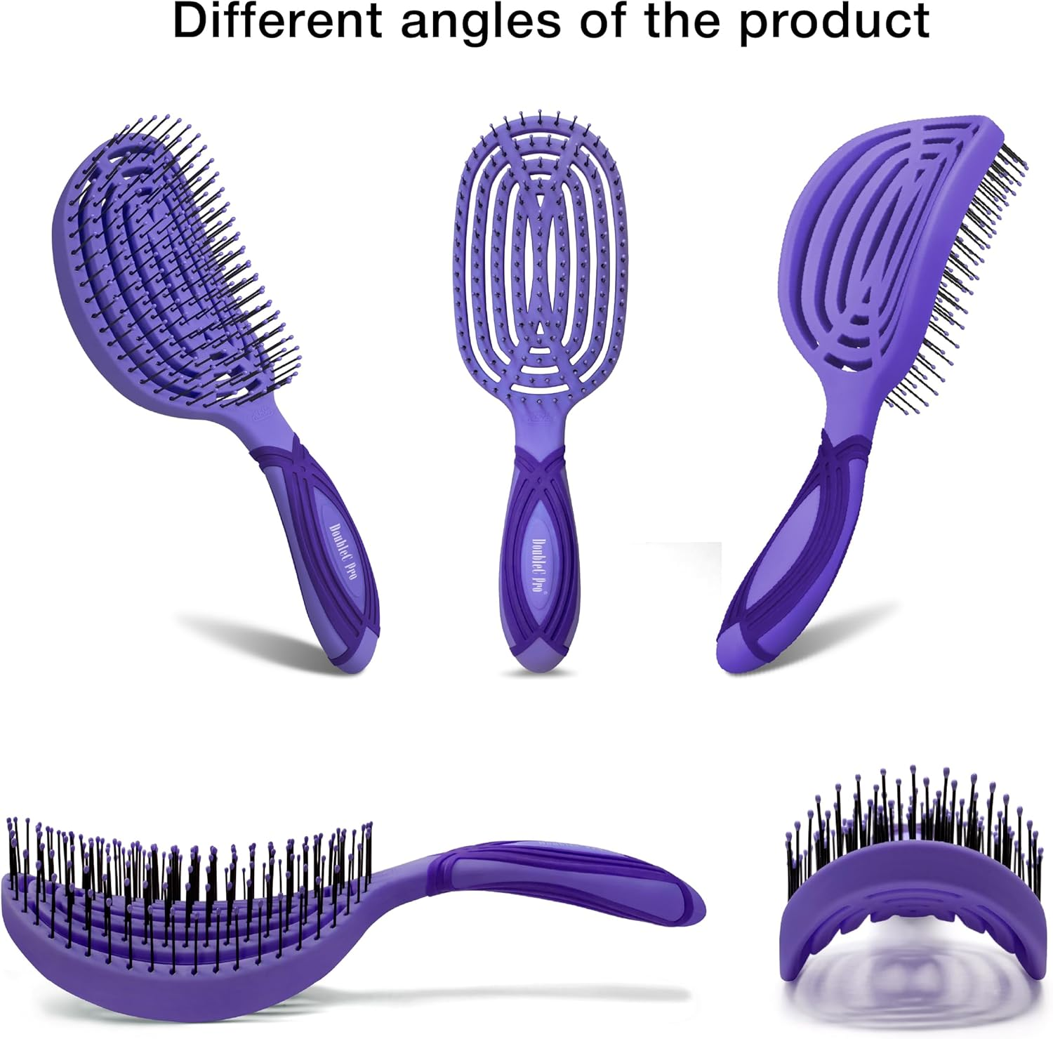 Nuway 4HAIR Doublec PRO U.S. Patented Double Curved Detangling Brush Is Hair Dryer Safe (Hyacinth) - Black image number 4