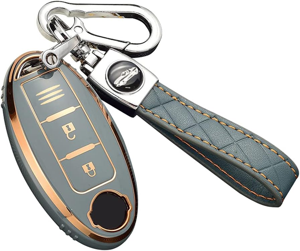 Ontto Car Key Fob Cover Fit for Nissan 350Z Qashqai J10 J11 X-Trail T31 T32 Kicks Tiida Pathfinder Murano Note Juke Key Case TPU Silicone Key Shell Key Holder Keychain Accessories Gray B image number 4