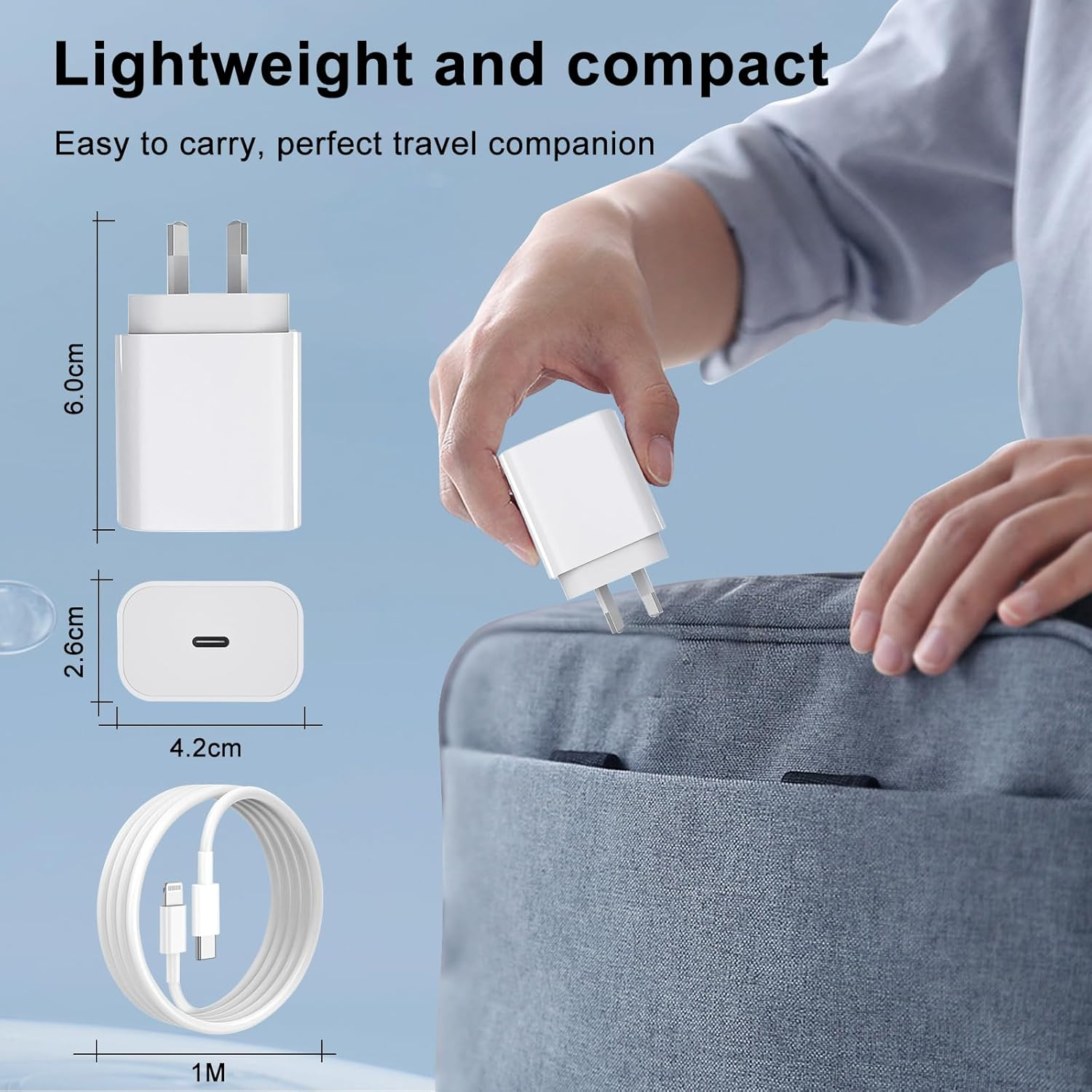 Iphone Charger, 20W USB C Charger with USB C to Lightning Cable, Phone Charger with I Phone Charger Cable, Portable Adapter for Iphone 14/13/ 12/11/ X/ 9/8, Ipad, Airpods, Apple Watch