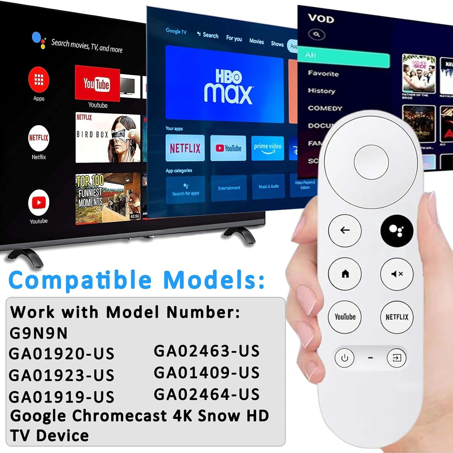 Replacement Voice Remote Control for Google Chromecast 4K Snow/Hd TV Remote Control for G9N9N, GA01409-US, GA01920-US, GA01919-US, GA01923-US, GA02463 image number 4