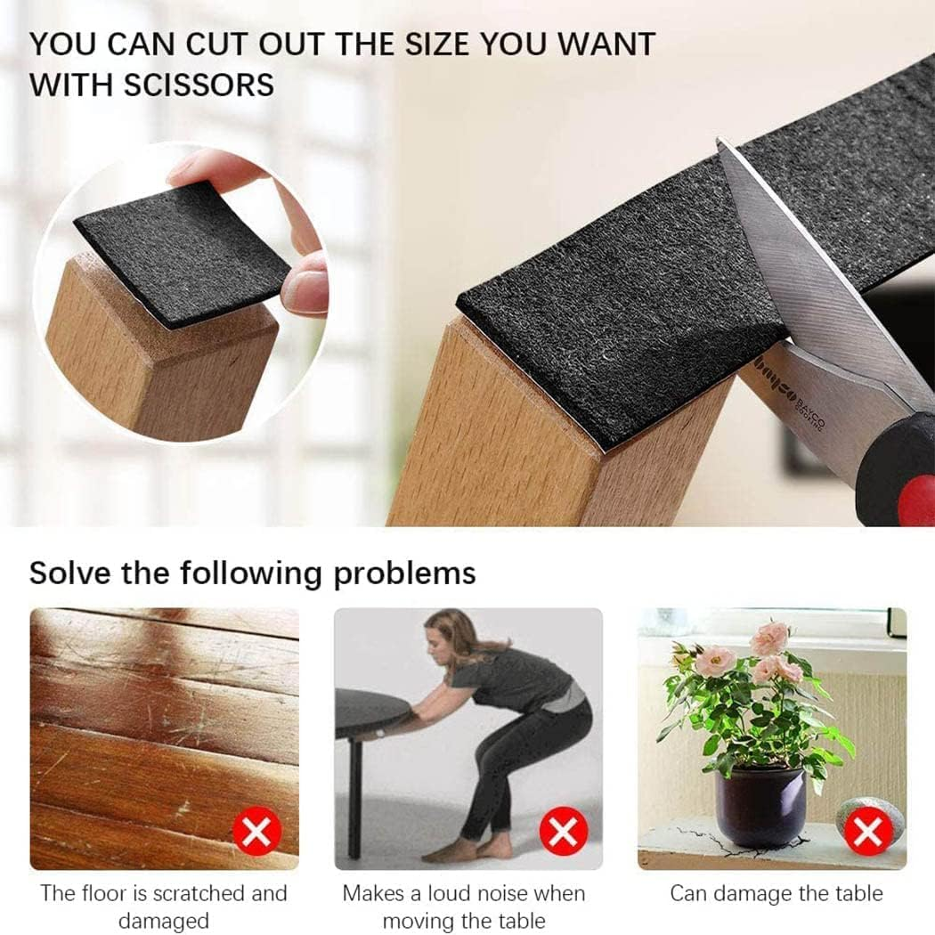 3 Size Felt Strip Rolls,Felt Pad Furniture, DIY Furniture Felt Pads Self Adhesive Floor Protector Pad for Hardwood Floors, Floor Protectors,Desk Chair Sofa Leg- Black 10/5/2Cm (Black 10/5/2Cm) image number 3