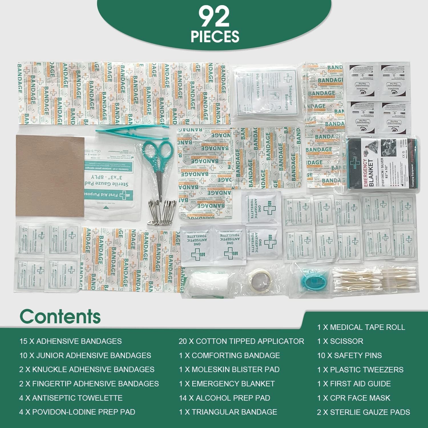 Clevinger Mini First Aid Kit, 92Pcs Small First Aid Kit - Includes Emergency Foil Blanket, Scissors for Travel, Home, Office, Vehicle, Camping, Workplace & Outdoor, ARTG Number 400670 (1) image number 2