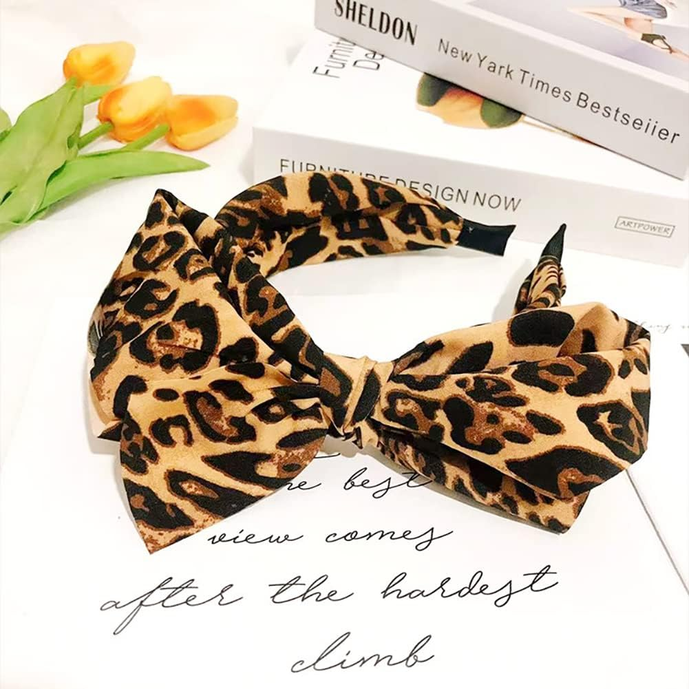 JIHUOO Wide Headband Bow Headband Rockabilly Headband Vintage Hair Accessories for Girls Women Leopard - Leopard image number 5