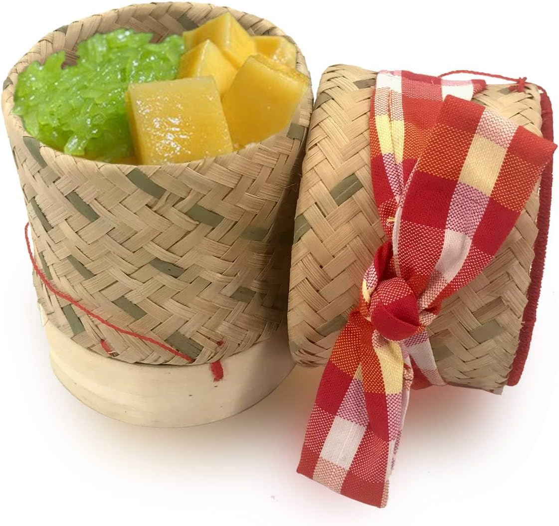 Pack of 2 Small Sticky Rice Basket Size 3.5 Inches Thailand Laos Handmade Bamboo Serving Baskets Rice Container Set with Pa Kao Ma Traditional Loincloth | Goldleafking AU image number 3