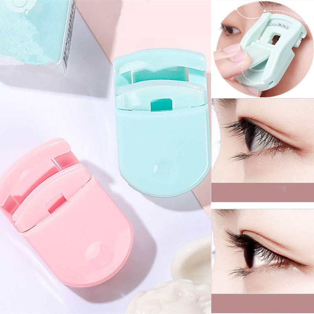 2 Pieces Mini Eyelash Curler - Portable Travel Plastic Lash Curler with Replacement Pads - Fits All Eye Shapes, No Pinching or Pulling (Pink, Green) image number 4