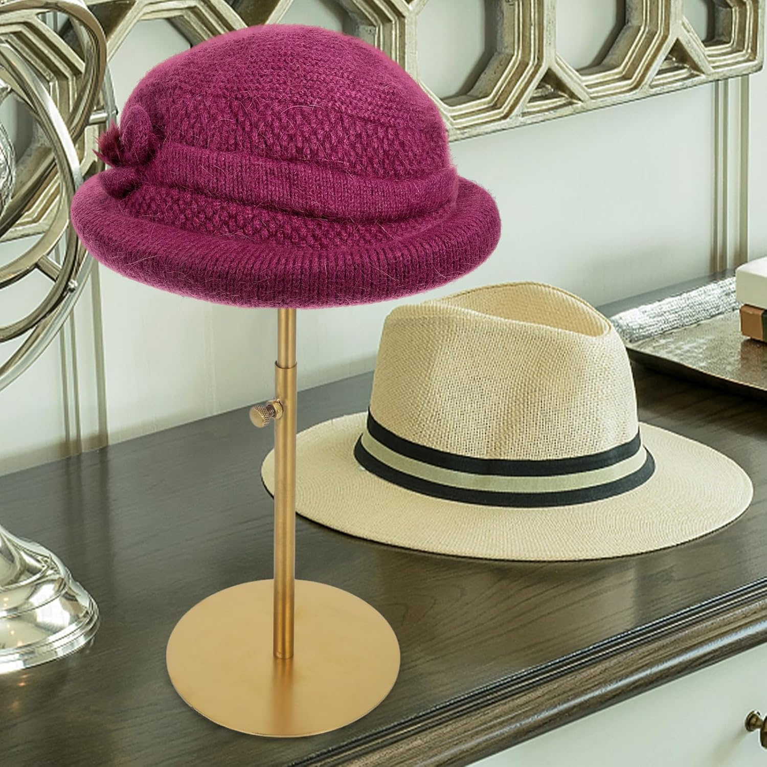 MAGICLULU Metal Wig Stand Holder Hat Stand Display, Dome Shape Hat Stand Adjustable Height Wig Head Holder Hat Storage Stand Freestanding Wig Stand for Decoration Display Storage image number 1