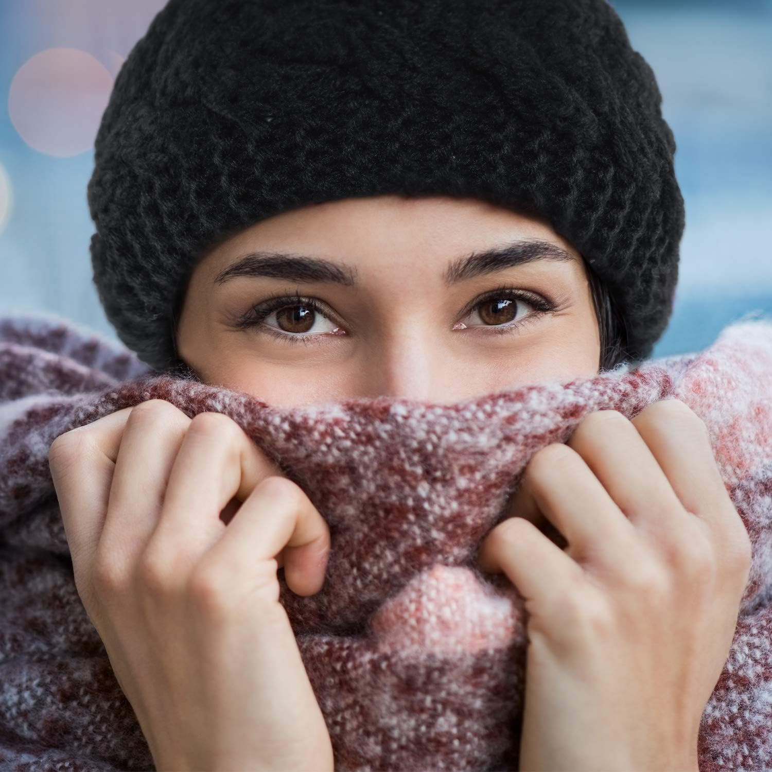 Winter Headband Wool Cable Knit Headband Hair Wrap Ear Warmer for Women (Black) image number 5