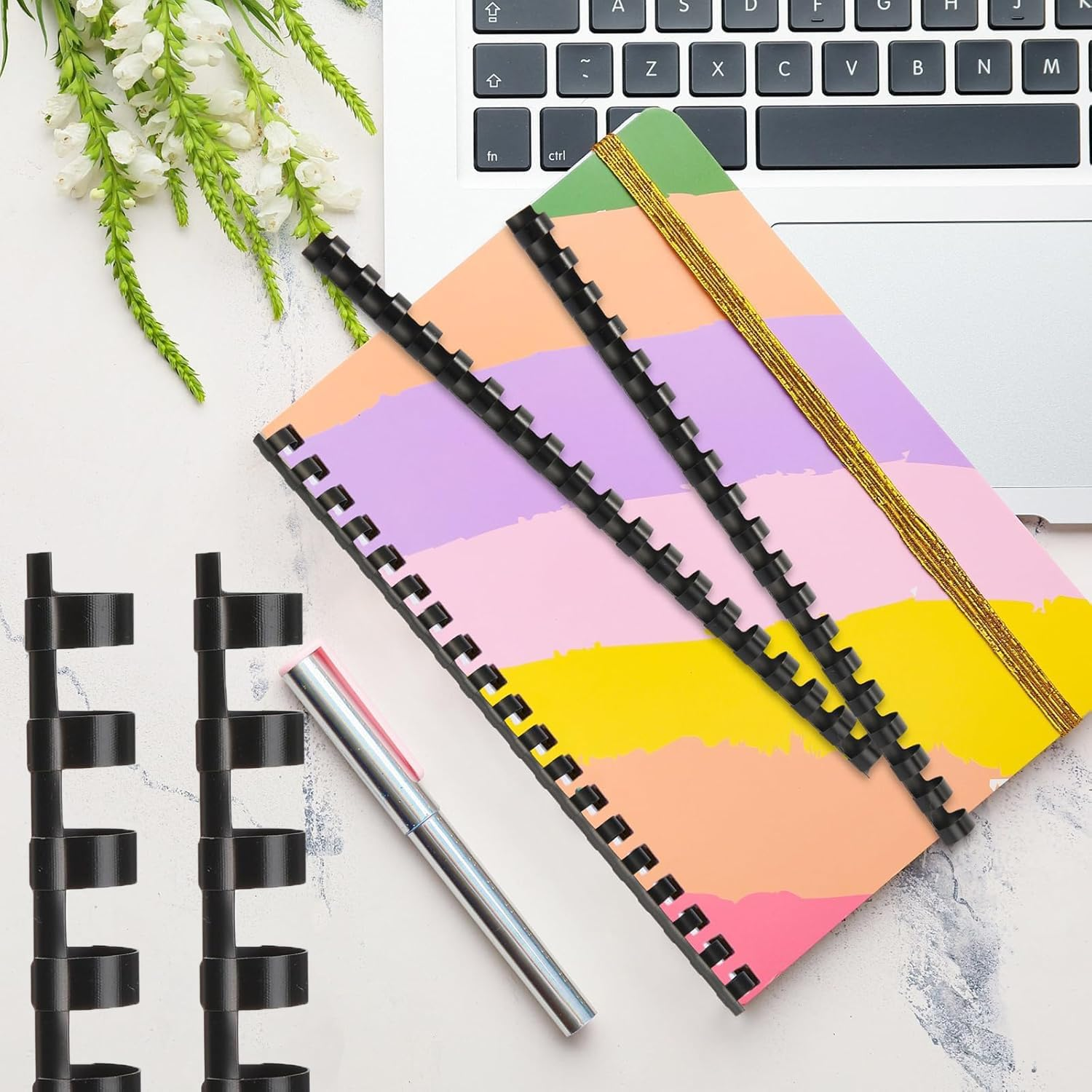 WEZCHUGHAOL 50 Pcs Black Plastic Comb Binding Spines 16Mm, 21 Rings for Binding Paper Sheets up to 120 Sheets, Durable Bookbinding Supplies for Office & School image number 6