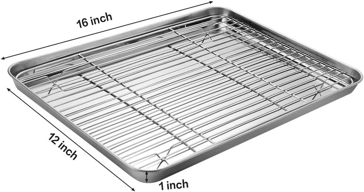 Stainless Steel Baking Sheet Tray Cooling Rack with Silicone Baking Mat Set, Cookie Pan, Set of 6 (2 Sheets + 2 Racks + 2 Mats), Non Toxic, Heavy Duty & Easy Clean image number 2