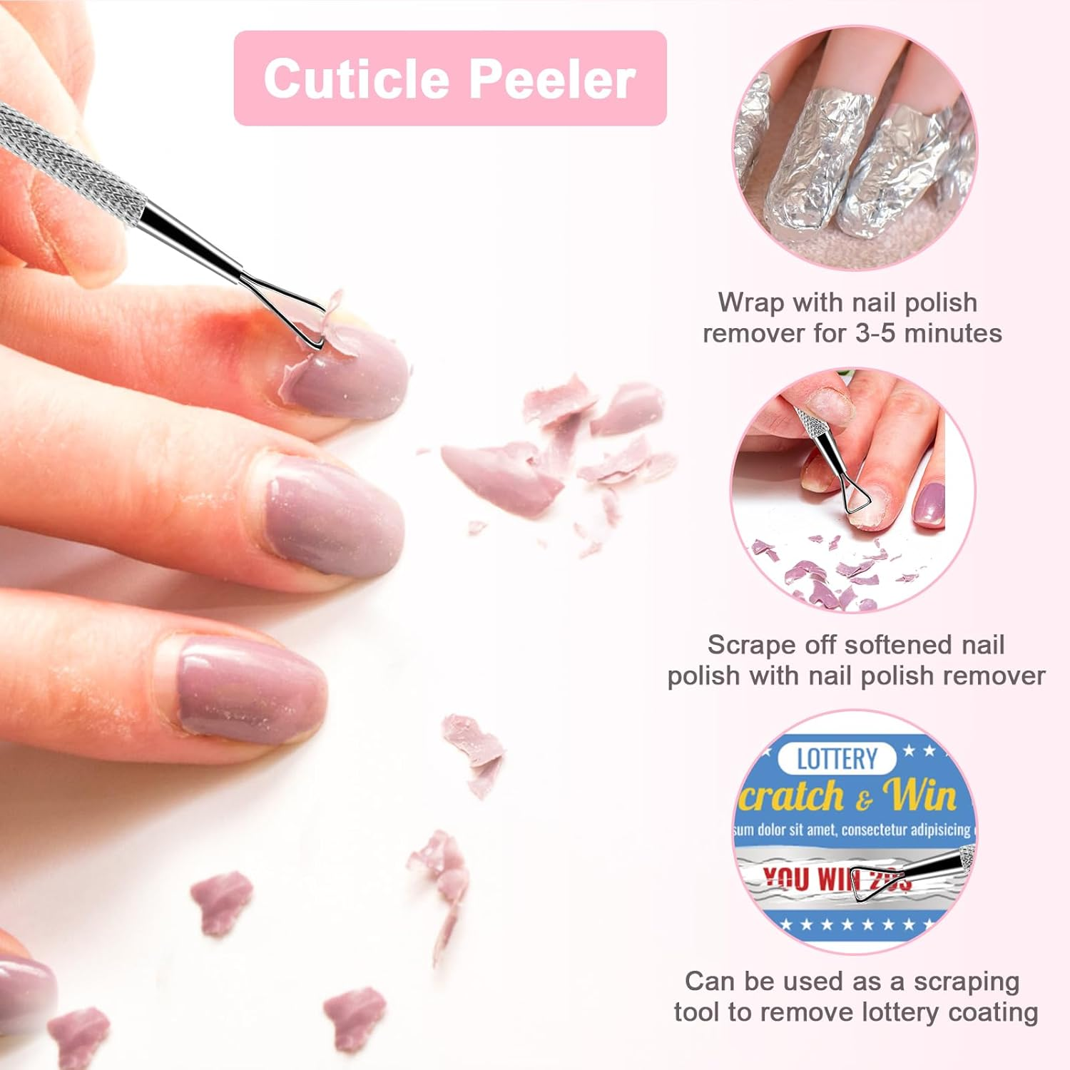 HOFASON 2 PCS Cuticle Pushers and Nail Polish Remover - Stainless Triangle Nail Scraper Professional Durable Tool for Gel Removal, Nail Care Polish, for Girls Home Manicure Pedicure Tools Kit(Silver) image number 6