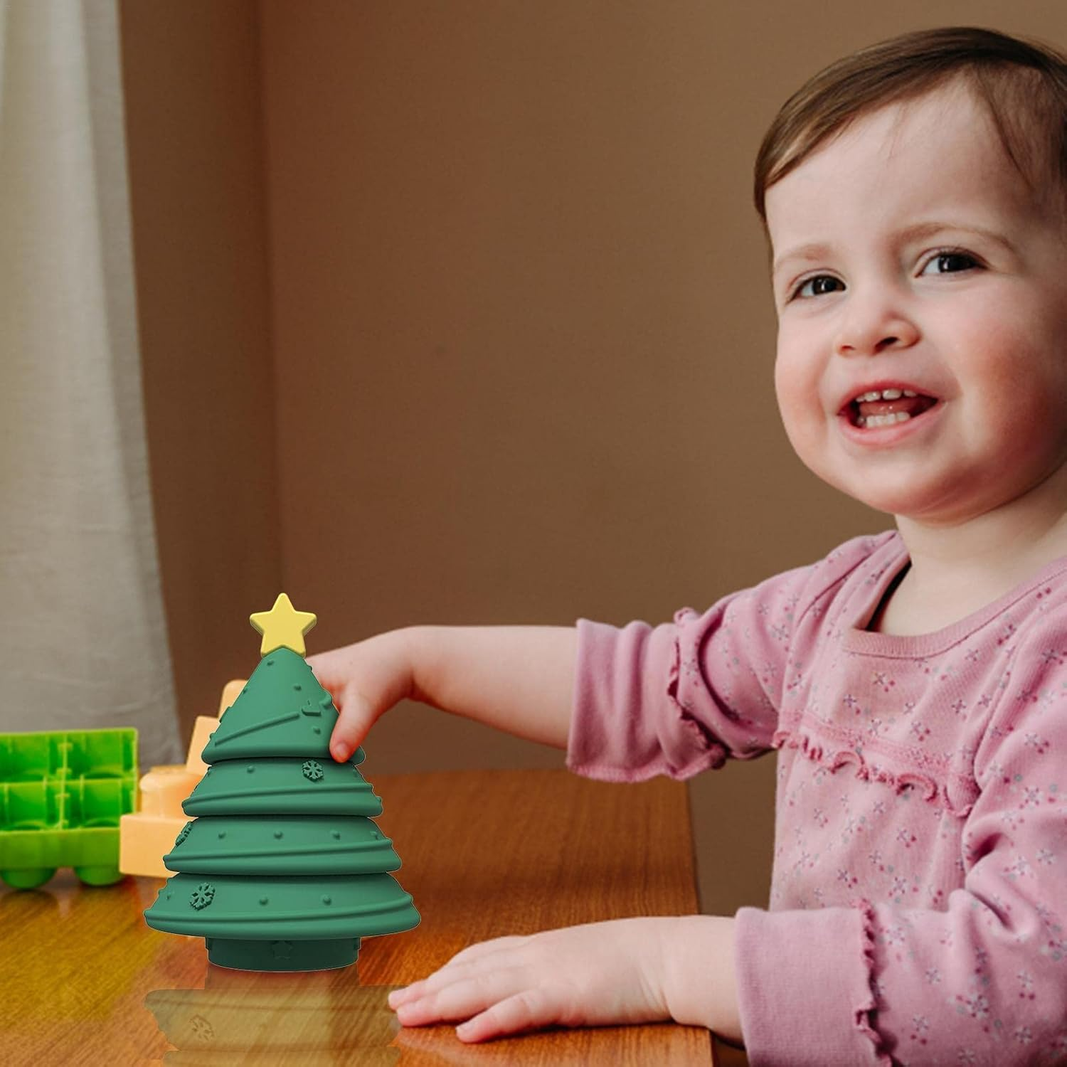 Stacking Blocks Toys - Christmas Tree Stacking Teether Toy - Early Educational Learning Stacking Blocks Tower, Christmas Kids M/B image number 4