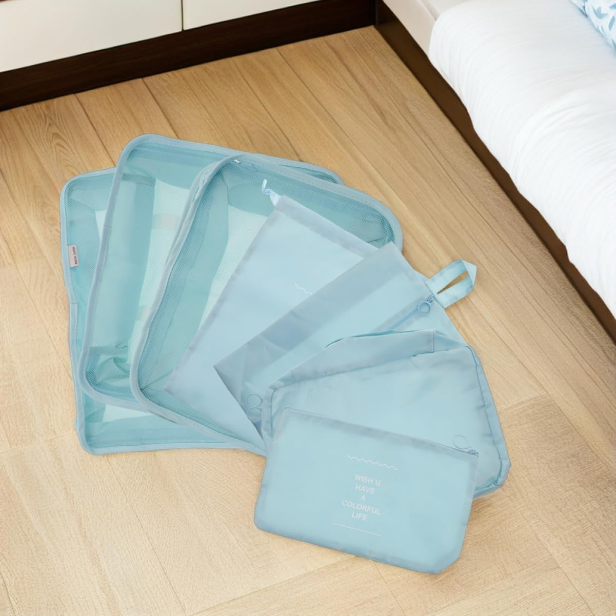 COLLBATH 14Pcs Travel Storage Bag Set Suitcase Organizer Packing Cubes for Clothing Underwear Shoulder Straps image number 3