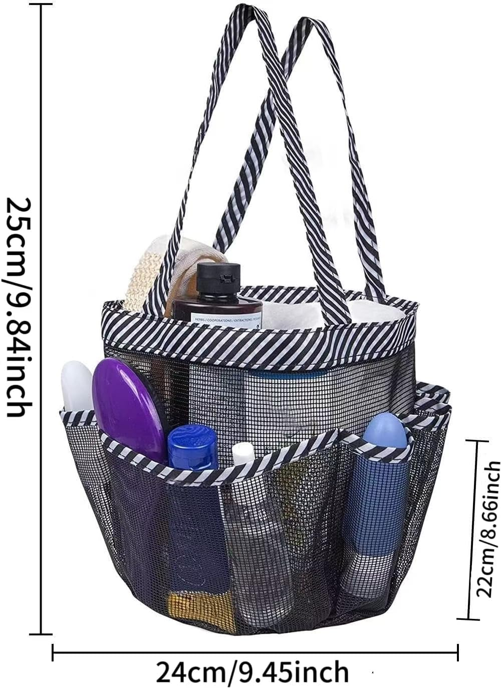 Shuoteng Hanging Shower Caddy, 8 Storage Pockets，Quick Dry Mesh Toiletry Organiser, Grey,Mesh Shower Caddy Tote Bag,Portable Shower Tote Bag for College Dorm image number 6