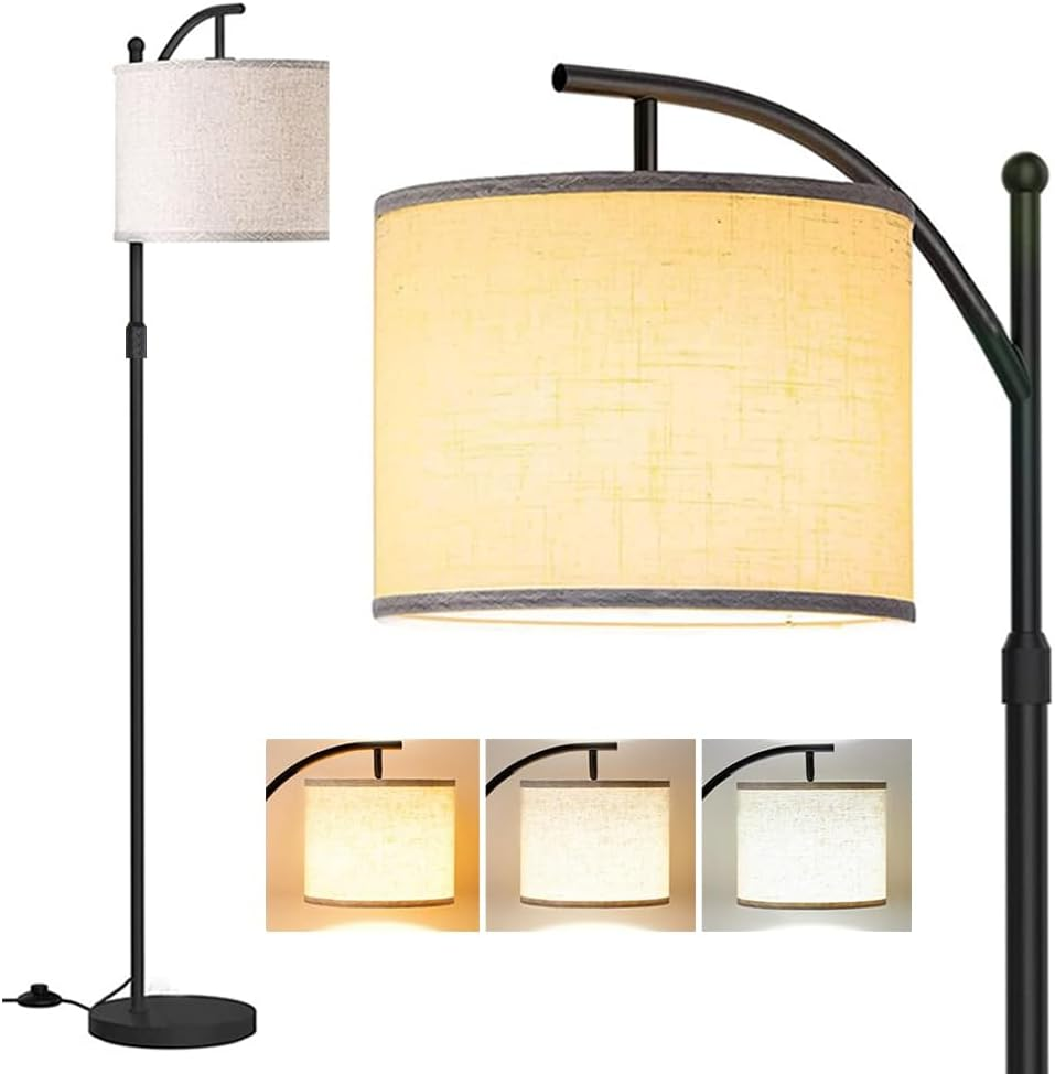 Clora Modern Arc Floor Lamp Standing Lamp with 3 Color Temperatures, 160-175Cm Adjustable Height Corner Tall Lamp with Linen Shade & 12W LED Bulb Included for Living Room Bedroom Office Dorm Reading image number 3