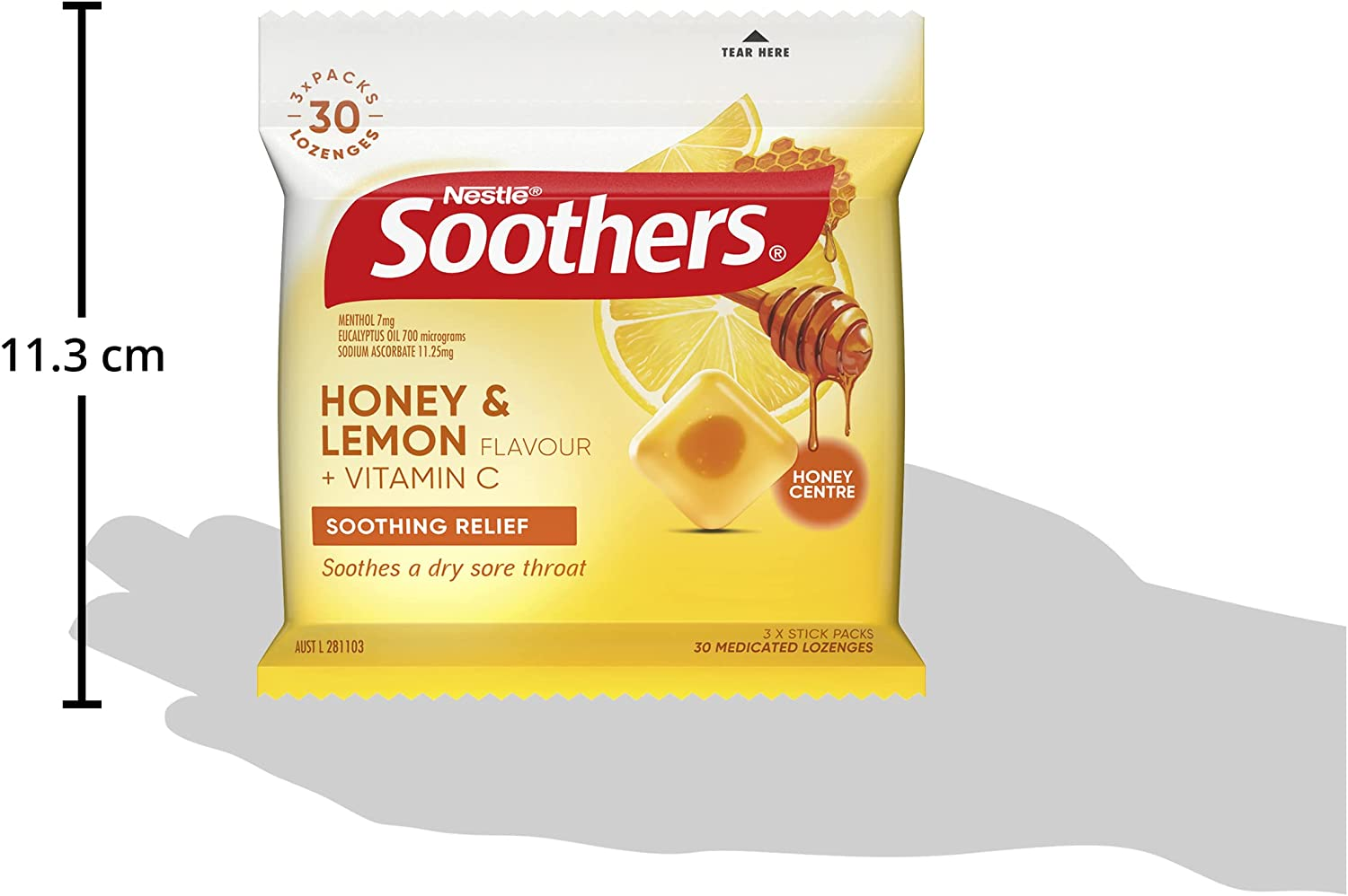 Soothers Honey and Lemon Sore Throat Lozenges 30 Pack, 120G