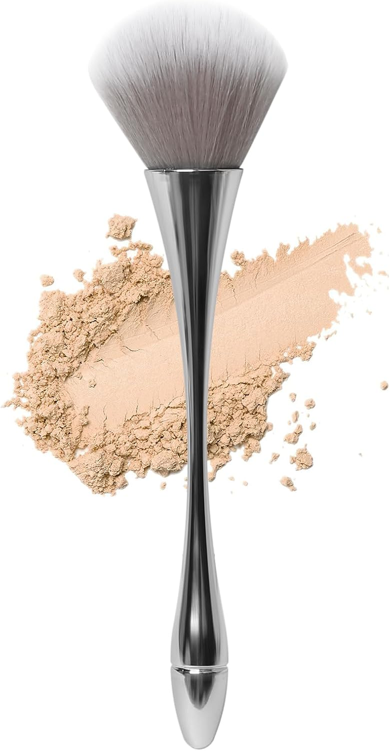 Large Powder Makeup Brush with Plush Fibers for Loose or Pressed Setting Powder, Blush, Bronzer in Blue with PVC Bow Box